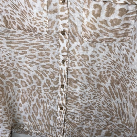 Calvin Klein Linen Cheetah Print Button Up Blouse - Picture 3 of 8